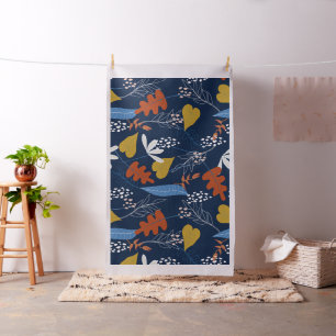 Tecido Folhas tropicais coloridas e padrão de flores