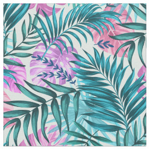 Tecido Folhas tropicais cor-de-rosa e lacrimejante e mons
