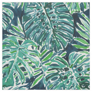 Tecido Folhas tropicais de Monstera do marinho verde das