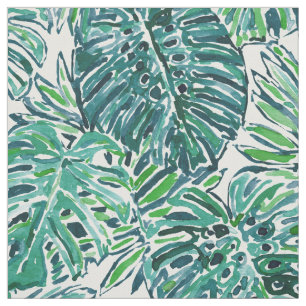 Tecido Folhas tropicais de Monstera do verde das