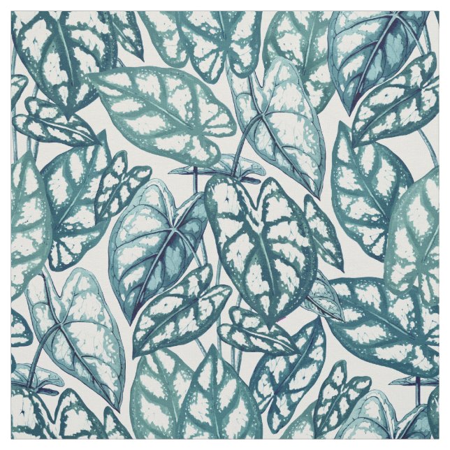 Tecido Folhas Tropicais de Teto Azul (Modelo)