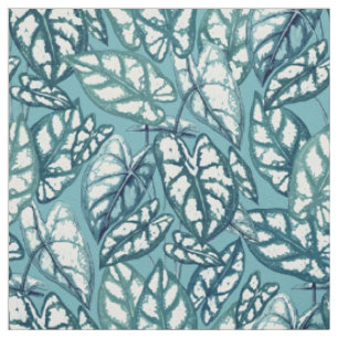 Tecido Folhas Tropicais de Teto Azul