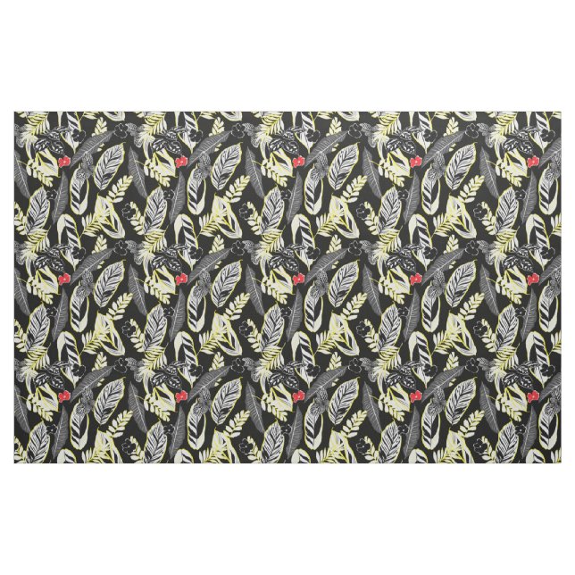 Tecido Folhas tropicais preto e amarelo (Jarda)
