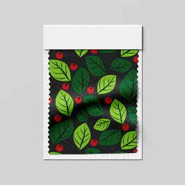 Tecido Folhas Verdes, Berries Vermelhos, Padrão De Folhas