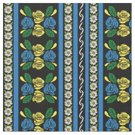 Tecido Folk Art Canal Narrowboat Blue Yellow Roses