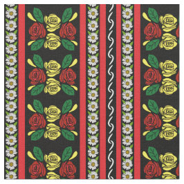 Tecido Folk Art Canal Narrowboat Red Yellow Roses