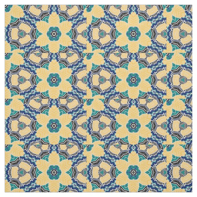 Tecido Forma azul esbranquiçada, amarela, flor preta (Modelo)