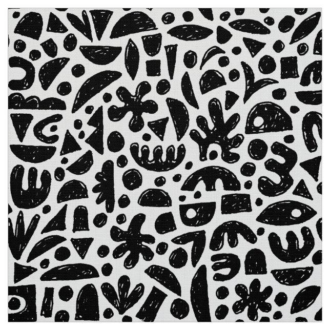 Tecido Formas Abstrato 140821 - Preto em branco (Modelo)