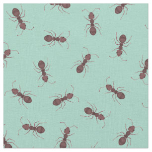Tecido Formigas Marrons Ilustradas em Turquesa Claro