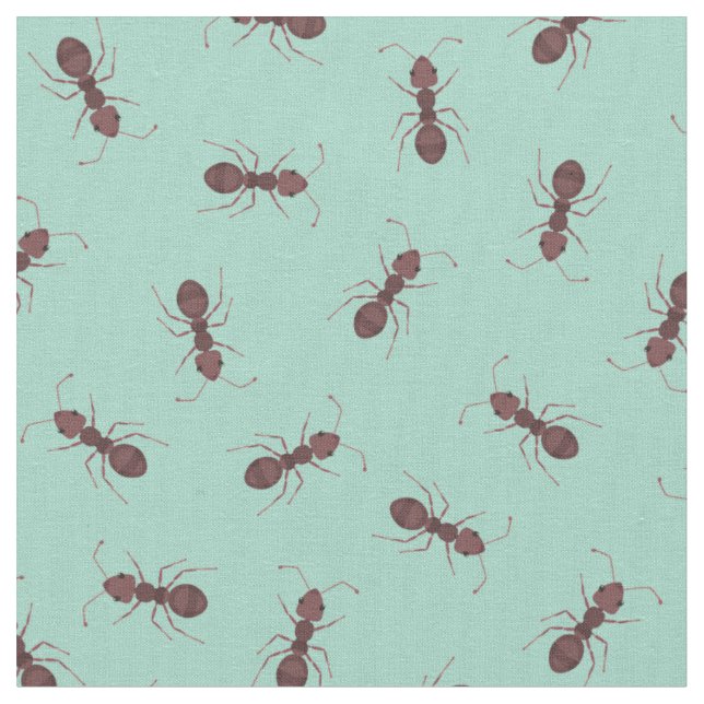 Tecido Formigas Marrons Ilustradas em Turquesa Claro (Detalhe)