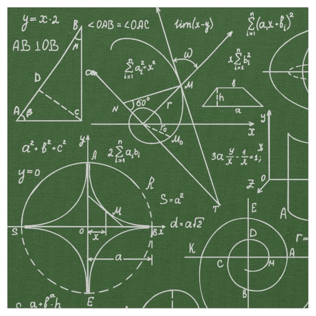 Tecido Fórmulas de geometria aritmética matemática verde (Detalhe)