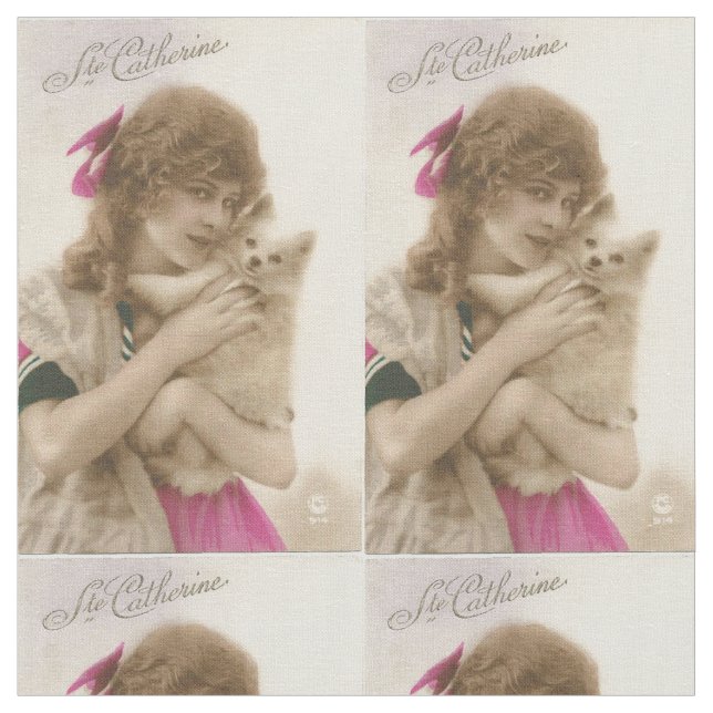 Tecido Foto antiga vitoriana e cão (Detalhe)