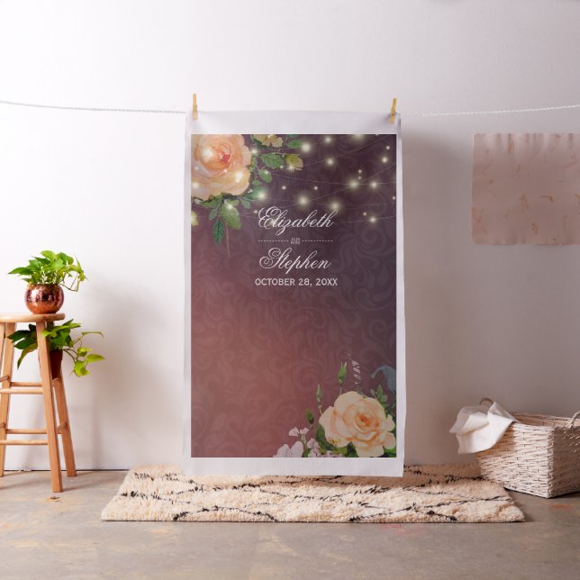 Tecido Foto de Casamento Booth Backdrop Floral Luzes (In Situ)