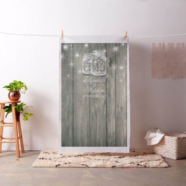 Tecido Foto de casamento Booth Backdrop Wood Mason Jar Li (In Situ)