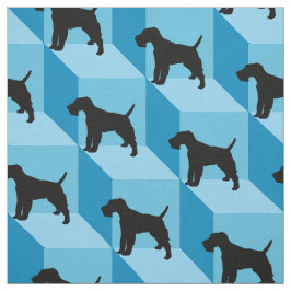 Tecido Fox Terrier com fio em cubos azuis