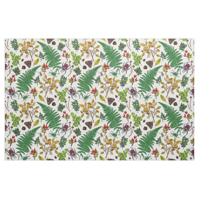 Tecido Framboesas, folhas e insetos em branco (Fat Quarter)