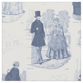 Tecido Francês azul e branco Toile de Biedermeier do