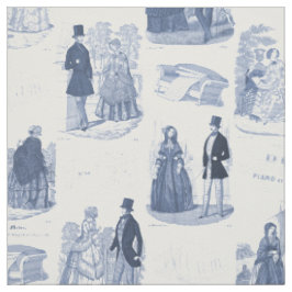 Tecido Francês azul e branco Toile de Biedermeier do