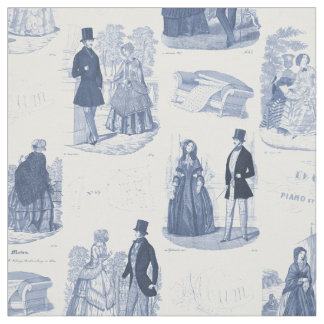 Tecido Francês azul e branco Toile de Biedermeier do