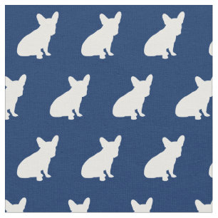 Tecido Francês Bulldog Dog Silhouette Marinho Blue