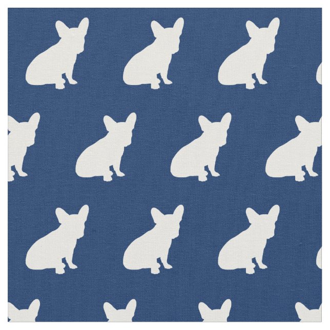 Tecido Francês Bulldog Dog Silhouette Marinho Blue (Detalhe)