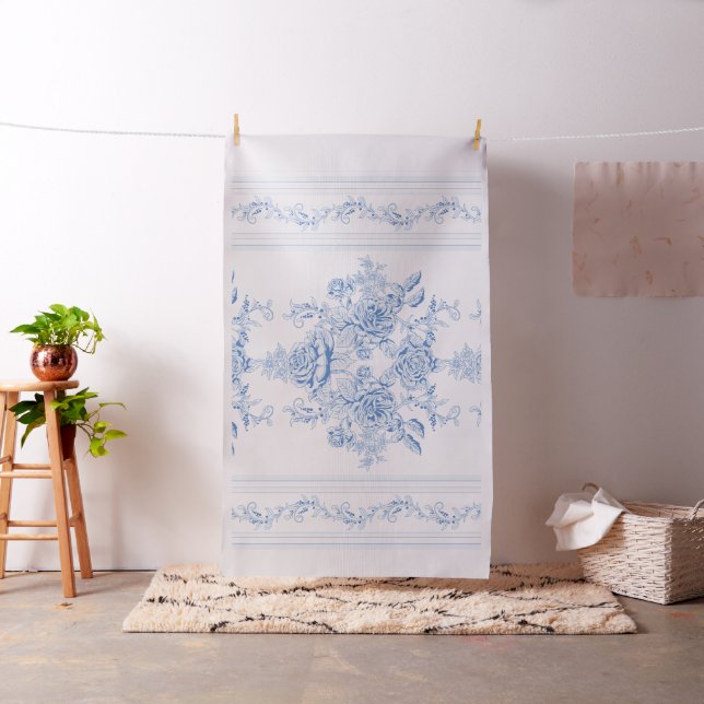 Tecido Francês,chique, vintage,azul pálido,branco,contado (In Situ)