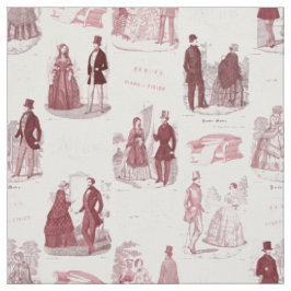 Tecido Francês vermelho e branco Toile de Biedermeier do