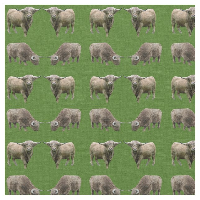 Tecido Frenesi da Vaca das Terras Altas (Verde Esc (Detalhe)