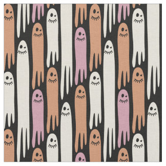 Tecido Friendly Ghosts retro colors on black – Halloween 