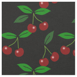 Tecido Fruta e Folha de Cereja Clássica Preta Personalizá