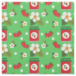 Tecido Fruta flores de morango verde compota