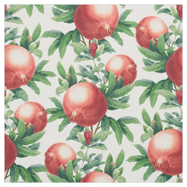 Tecido Frutas de romã vermelha e folhas verdes (Modelo)