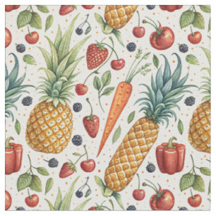 Tecido Frutas e Legumes em Aquarela Pintados à Mão