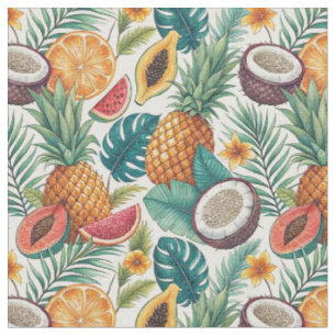 Tecido Frutas Tropicais - Design de Verão de Abacaxis e M
