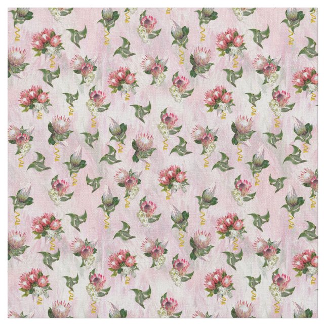 Tecido Fuchsia buquês de flores proteicas com folhas de s (Detalhe)