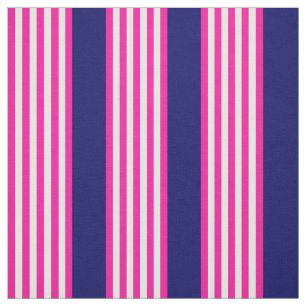 Tecido Fuchsia e padrão de cinco faixas brancas com azul