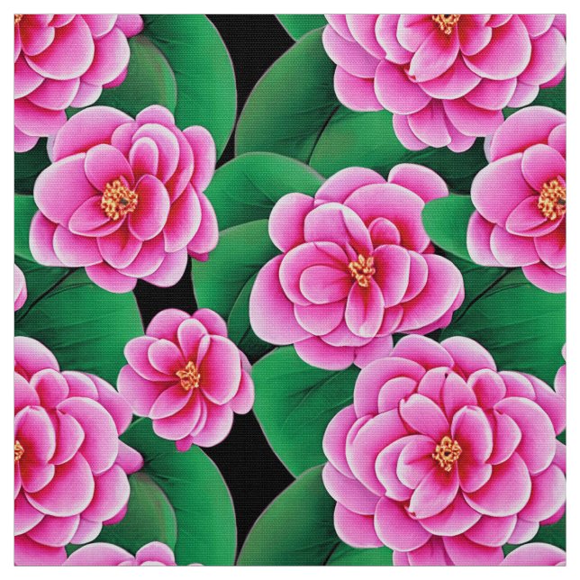Tecido Fuchsia Pink Camellias e Jade Green Folhas (Modelo)