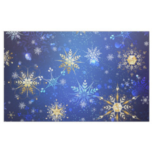 Tecido Fundo Azul XMAS com Flocos de Neve Ouro