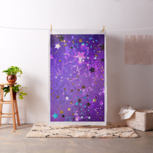 Tecido Fundo de folhas roxas com estrelas
