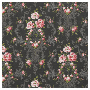 Tecido Fundo Floral-Preto do Rococo Francês Elegante