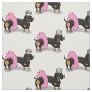 Tecido Funny Ballerina Princess Dachshund (preta e bronze