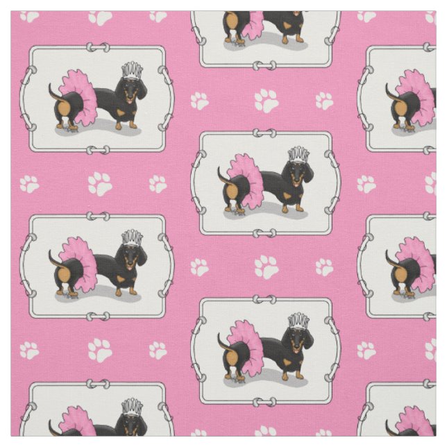 Tecido Funny Ballerina Princess Dachshund (preto & tan) (Modelo)