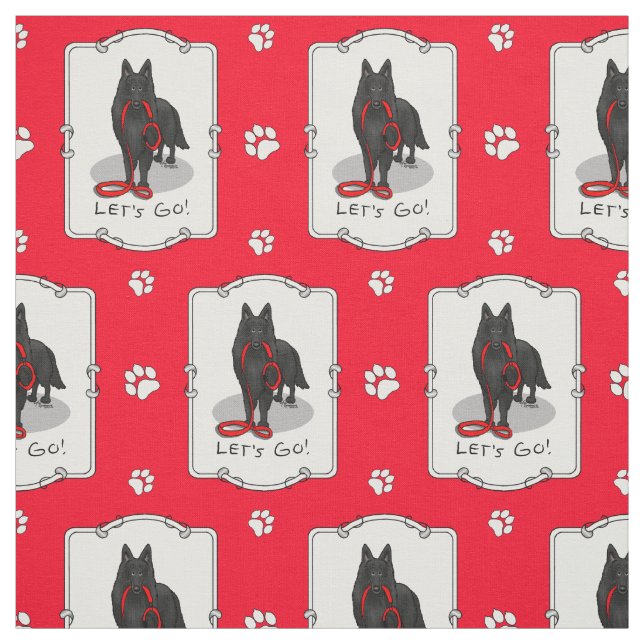 Tecido Funny Let's Go! Walk Belgian Sheepdog (black 1) (Modelo)