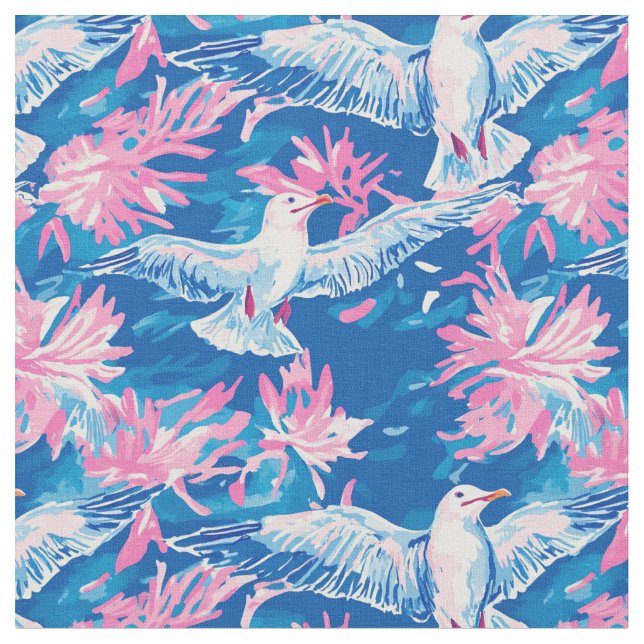 Tecido Gaivotas em Deriva Rosa (Detalhe)