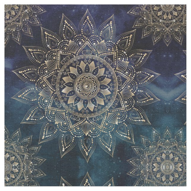 Tecido Galáxia Azul Elegante Dourada Mandala (Detalhe)