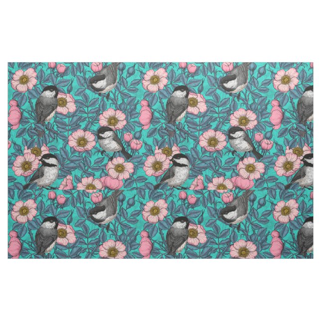 Tecido Galinhas em rosa selvagem, rosa e azul (Fat Quarter)