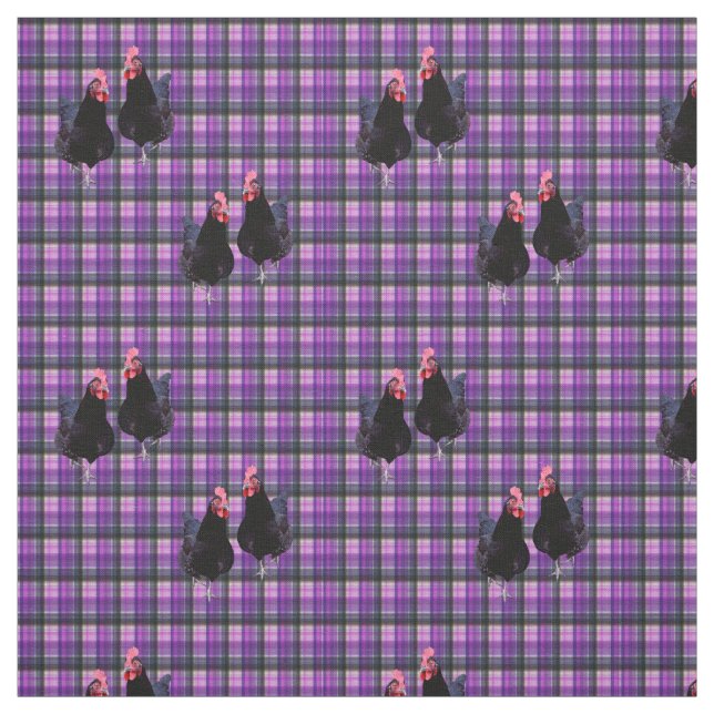 Tecido Galinhas Negras No Tartan Roxo, (Modelo)