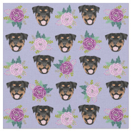 Tecido Galinhas rottweiler florais roxos