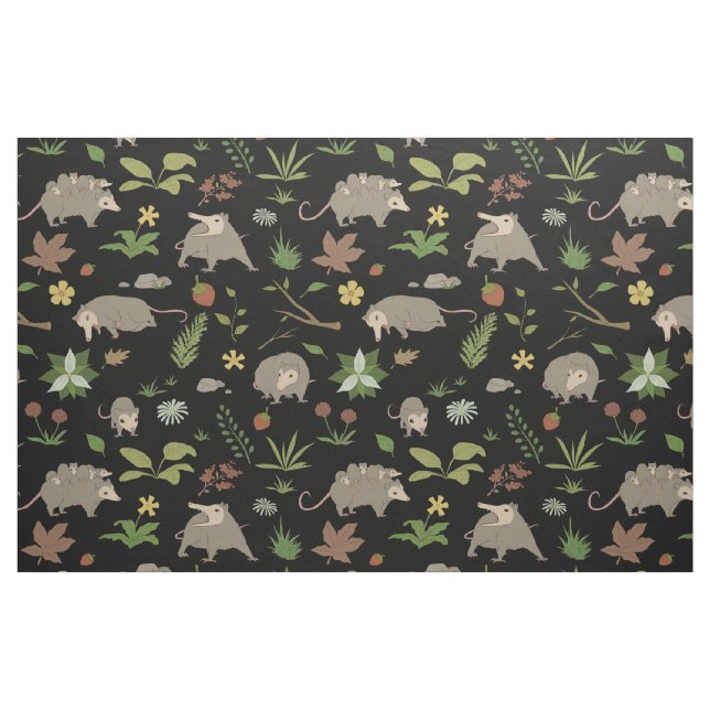 Tecido Gambás em um Campo de Bagas em Preto (Fat Quarter)