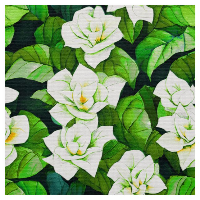 Tecido Gardenias brancas e folhas verdes de jade (Modelo)